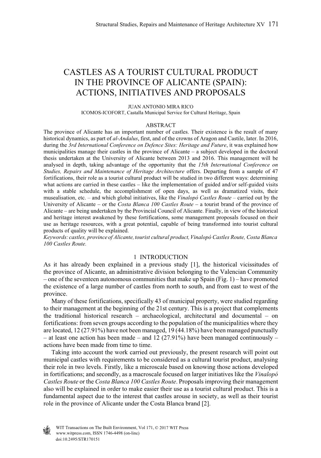 Castles As a Tourist Cultural Product in the Province of Alicante (Spain): Actions, Initiatives and Proposals