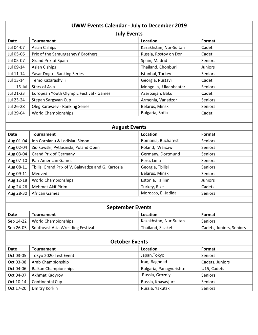 UWW Events Calendar