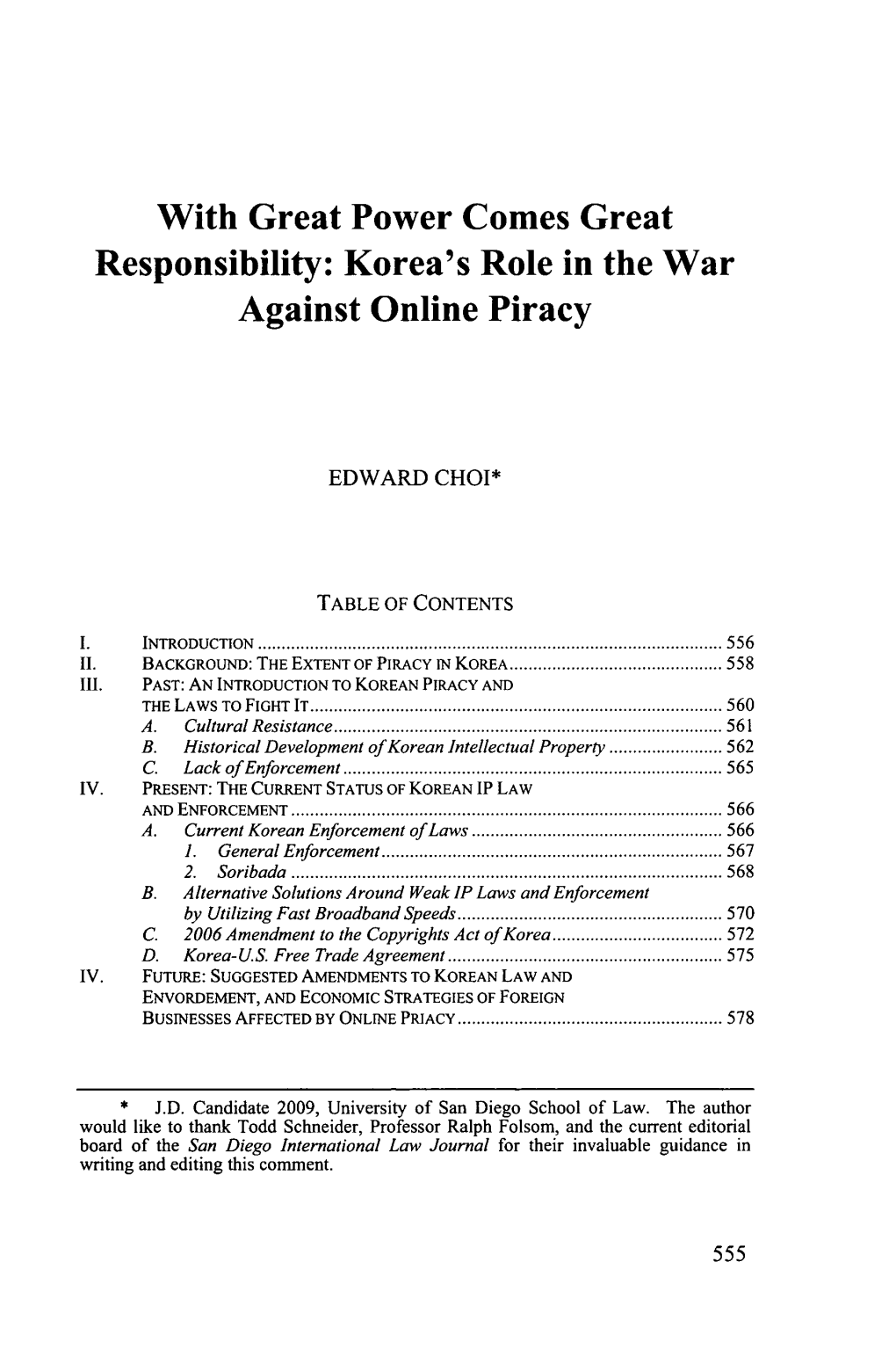 With Great Power Comes Great Responsibility: Korea's Role in the War Against Online Piracy