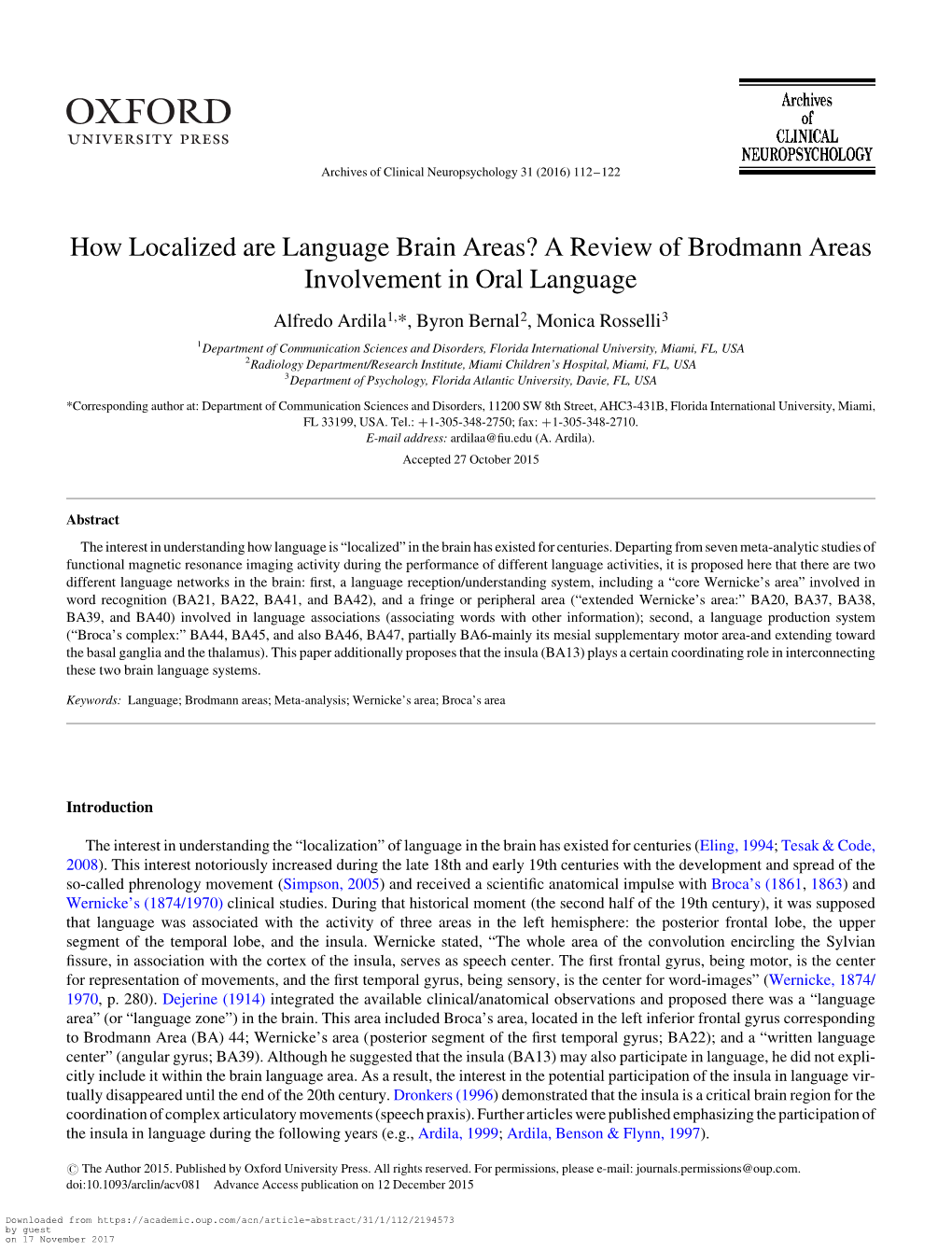 How Localized Are Language Brain Areas? a Review of Brodmann