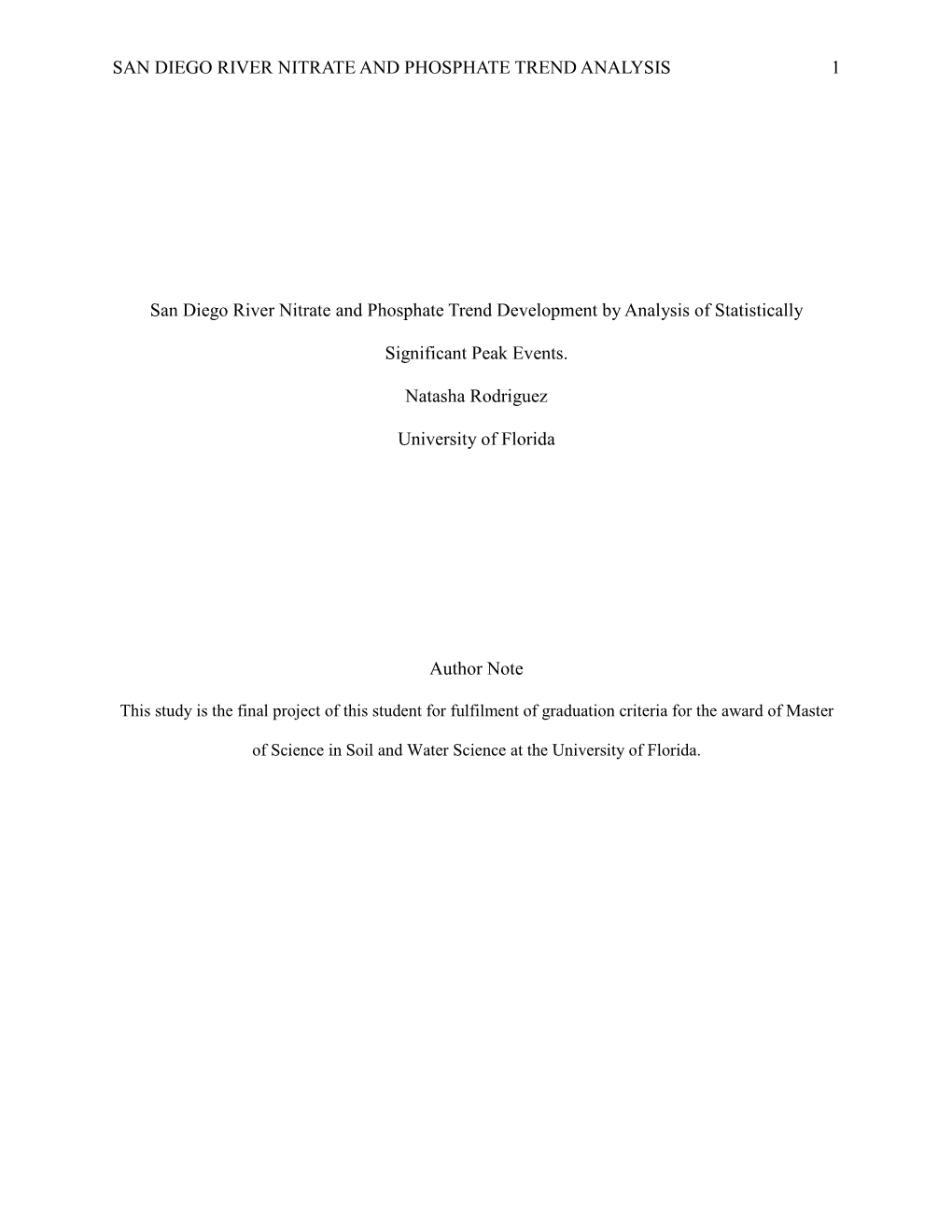 San Diego River Nitrate and Phosphate Trend Development by Analysis of Statistically