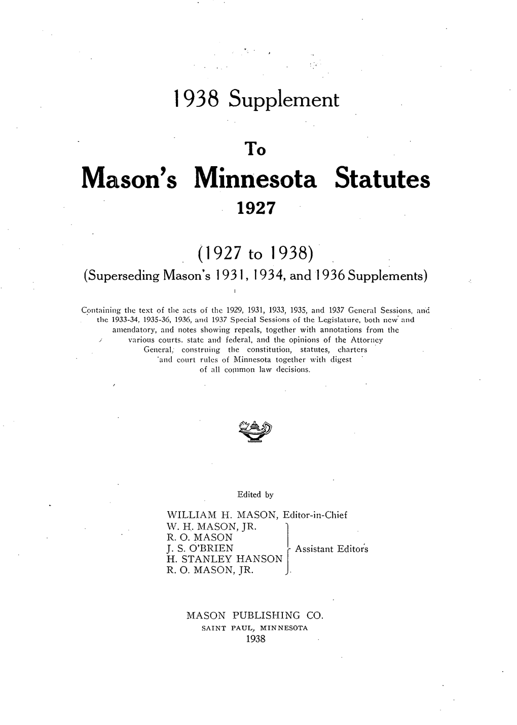 Mason's Minnesota Statutes 1927