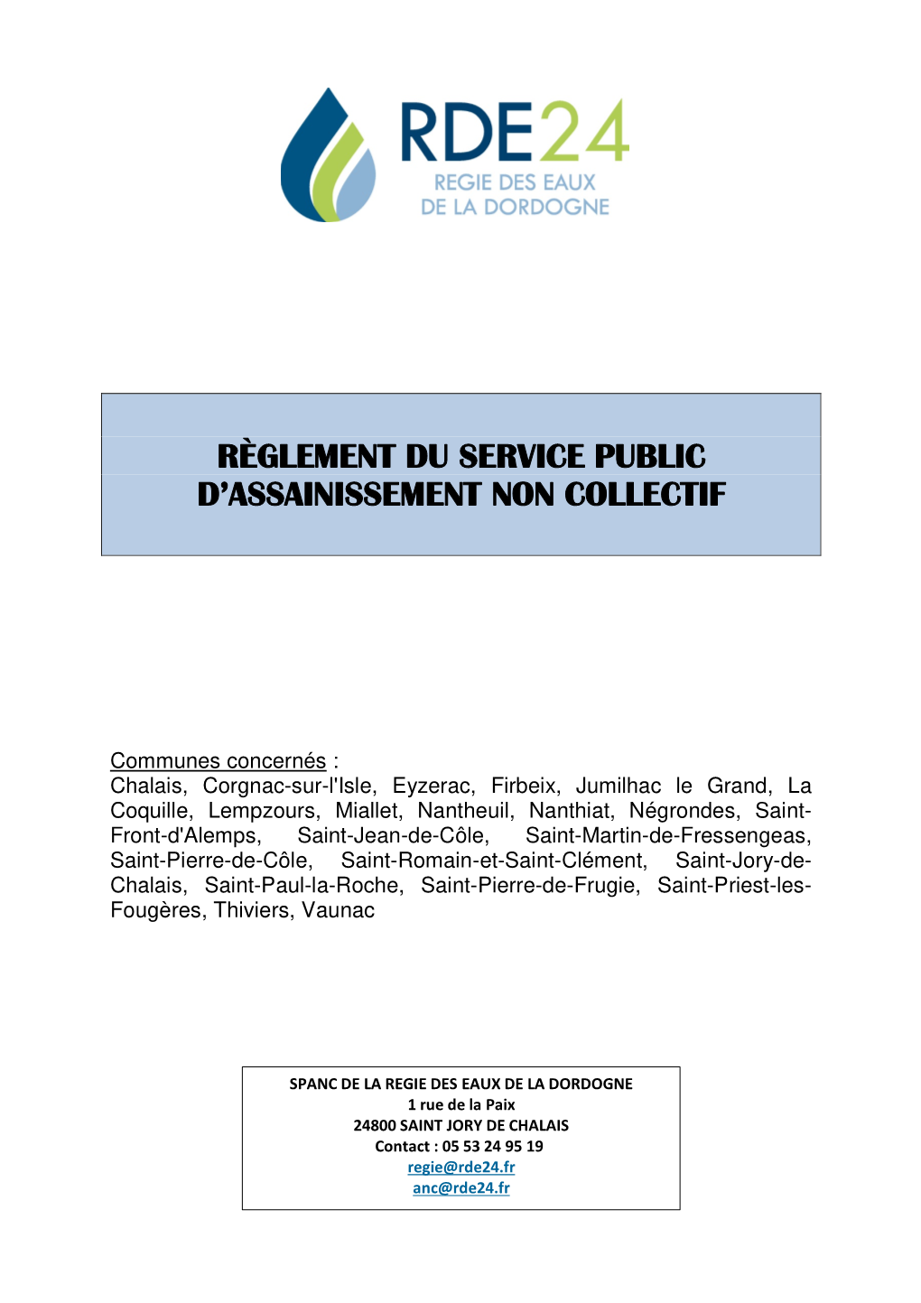 Règlement Du Service Public D'assainissement Non Collectif