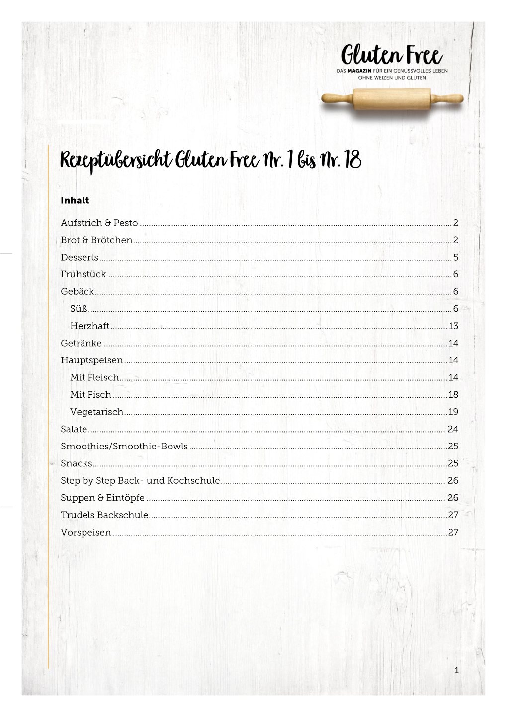 Rezeptübersicht Gluten Free Nr. 1 Bis Nr. 18