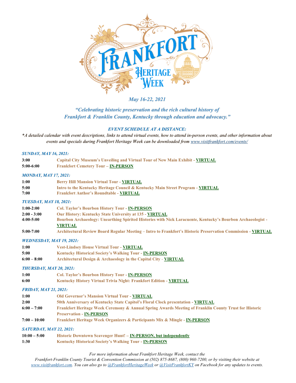 Celebrating Historic Preservation and the Rich Cultural History of Frankfort & Franklin County, Kentucky Through Education and Advocacy.”