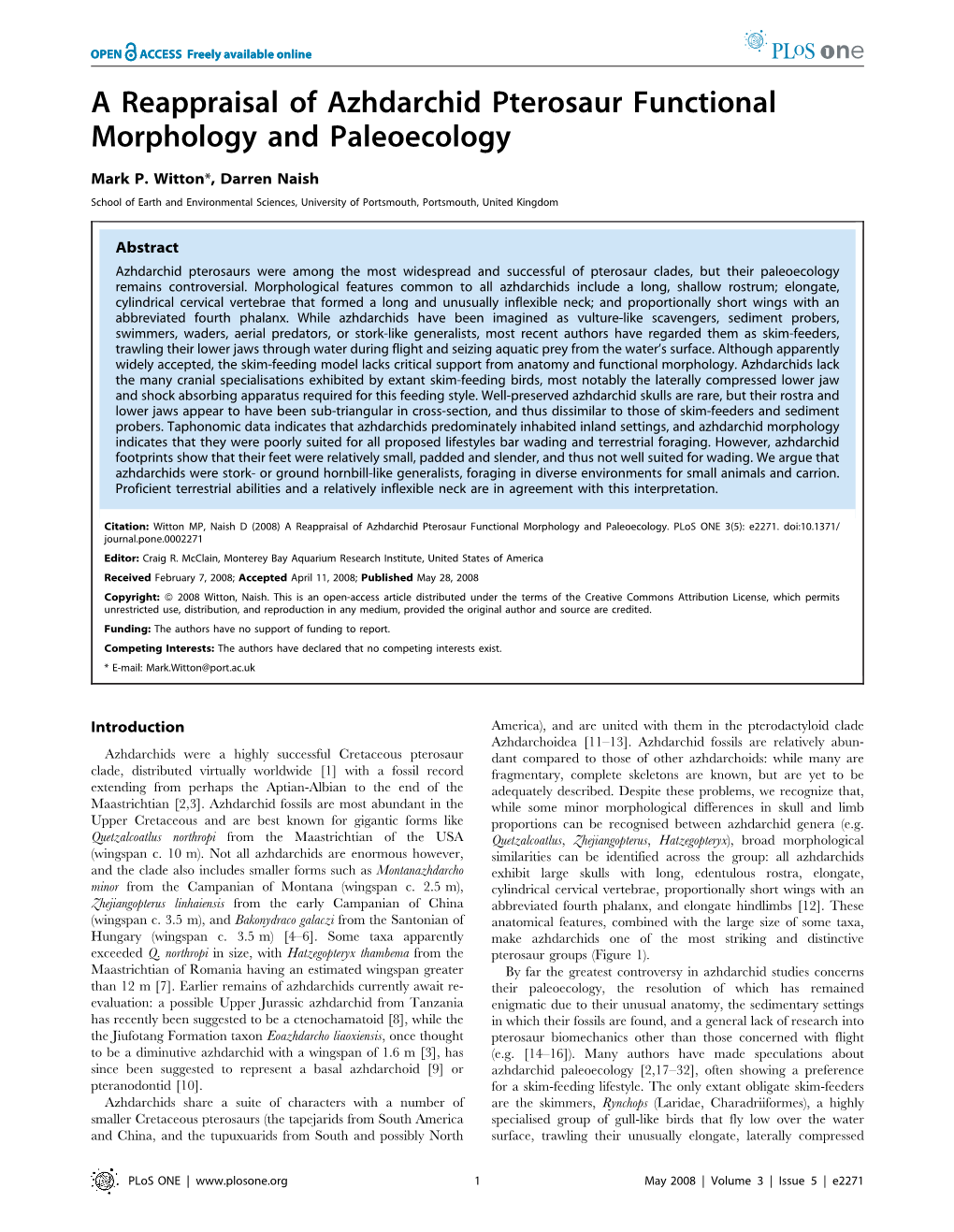 A Reappraisal of Azhdarchid Pterosaur Functional Morphology and Paleoecology