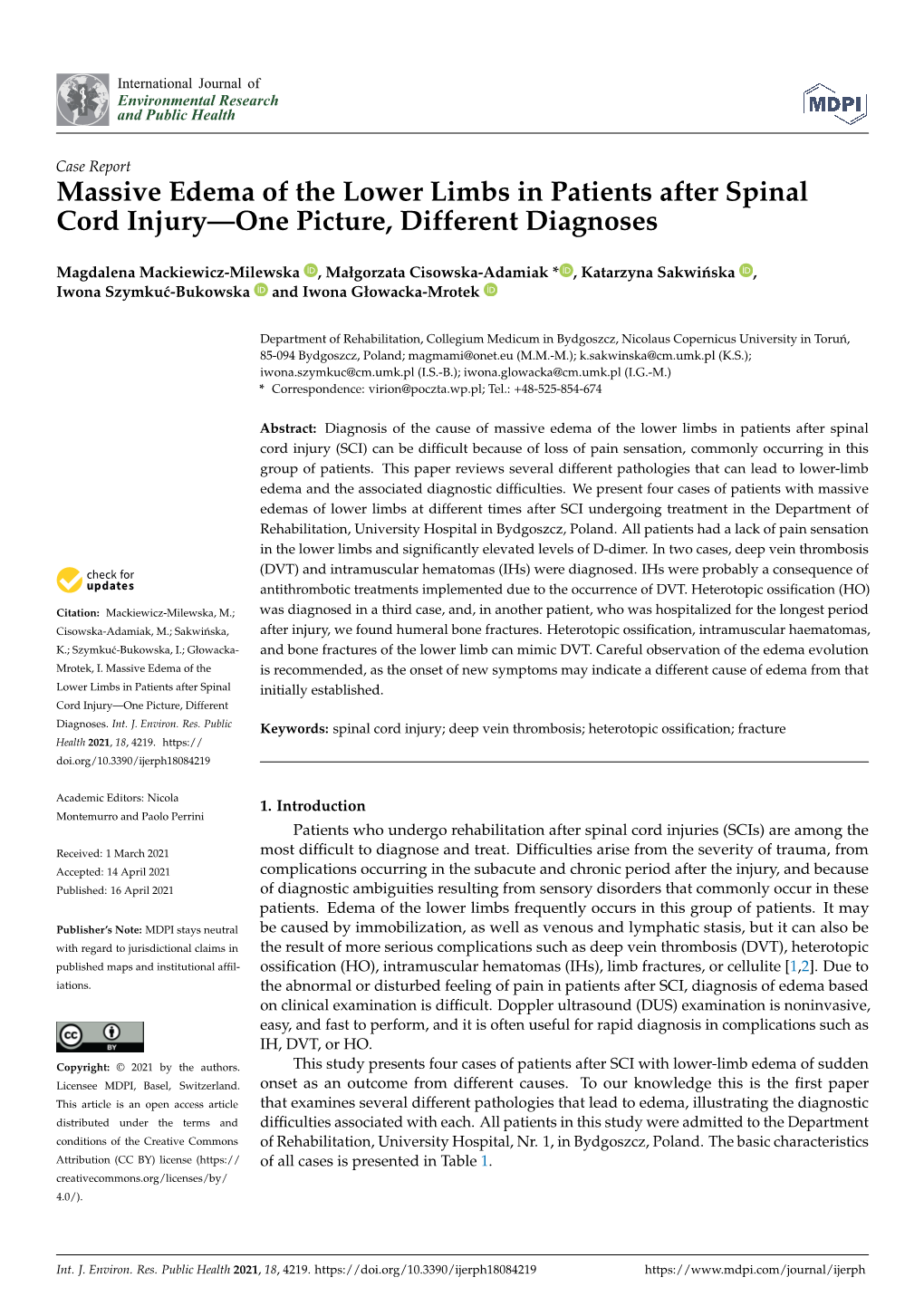 Massive Edema of the Lower Limbs in Patients After Spinal Cord Injury—One Picture, Different Diagnoses