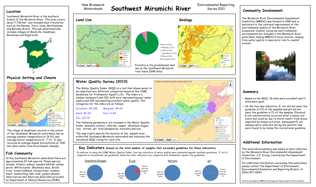 Southwest Miramichi River Community Involvement Southwest Miramichi River Is the Southern Branch of the Miramichi River