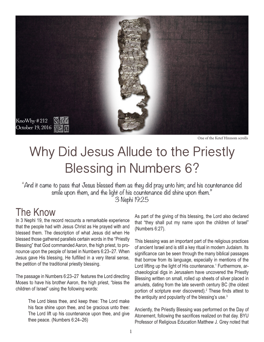Why Did Jesus Allude to the Priestly Blessing in Numbers 6?