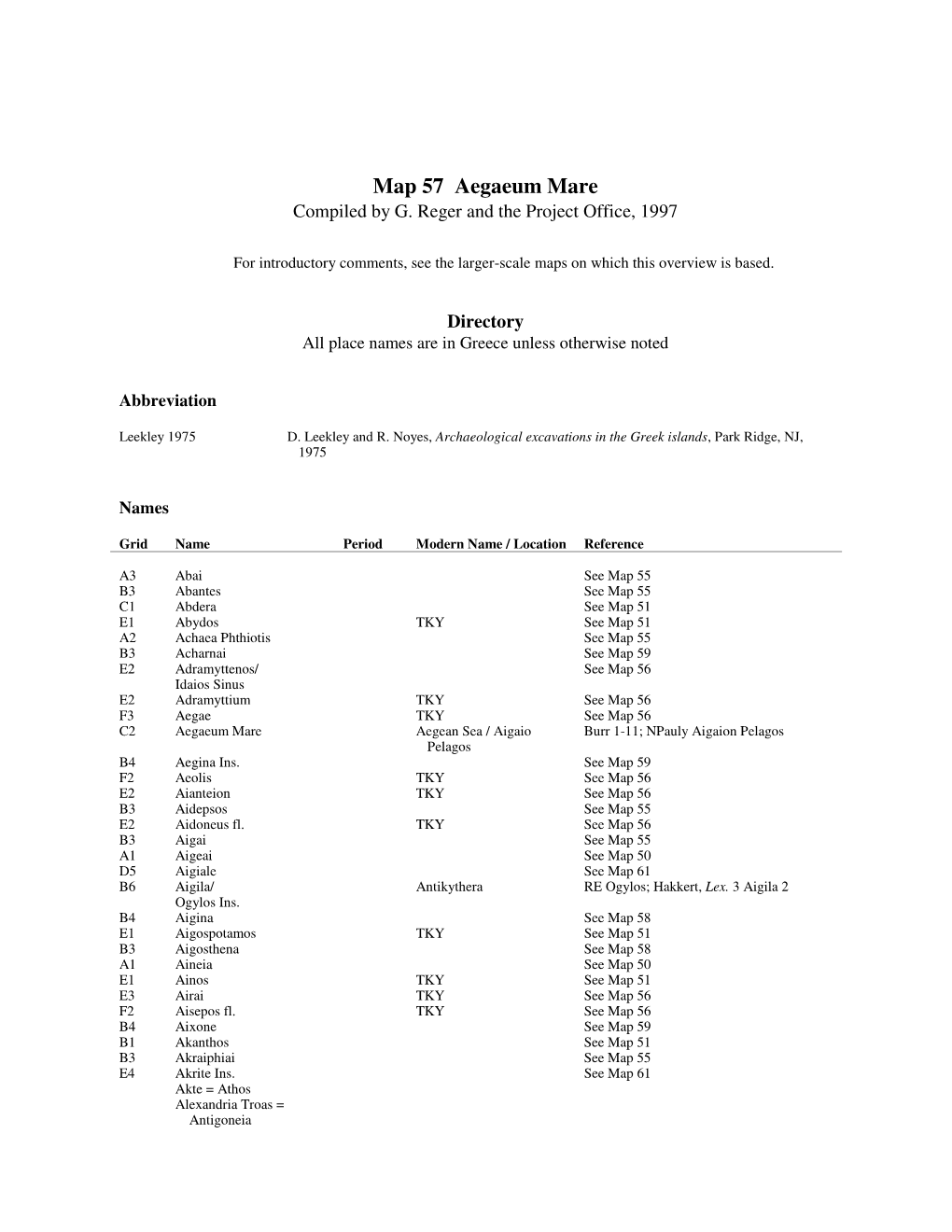 Map 57 Aegaeum Mare Compiledbyg.Regerandtheprojectoffice,1997