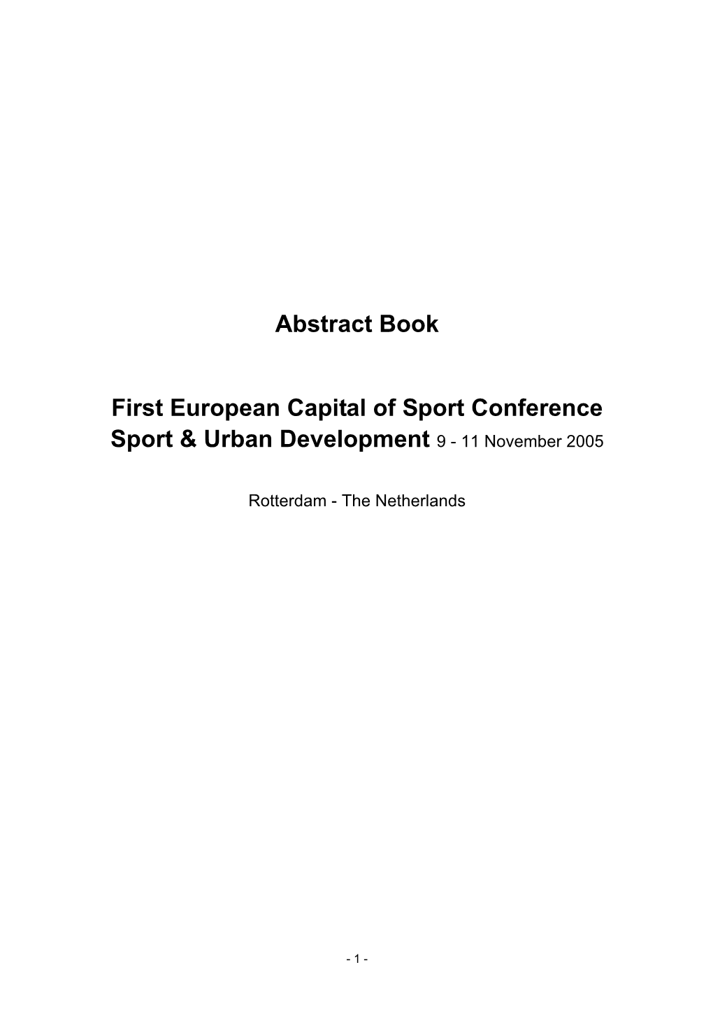 Abstract Book First European Capital of Sport