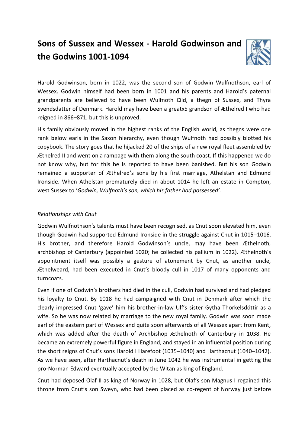 Sons of Sussex and Wessex - Harold Godwinson and the Godwins 1001-1094