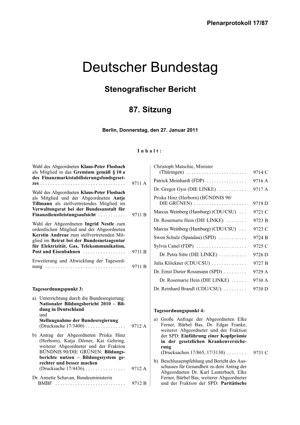 Stenografischer Bericht 87. Sitzung