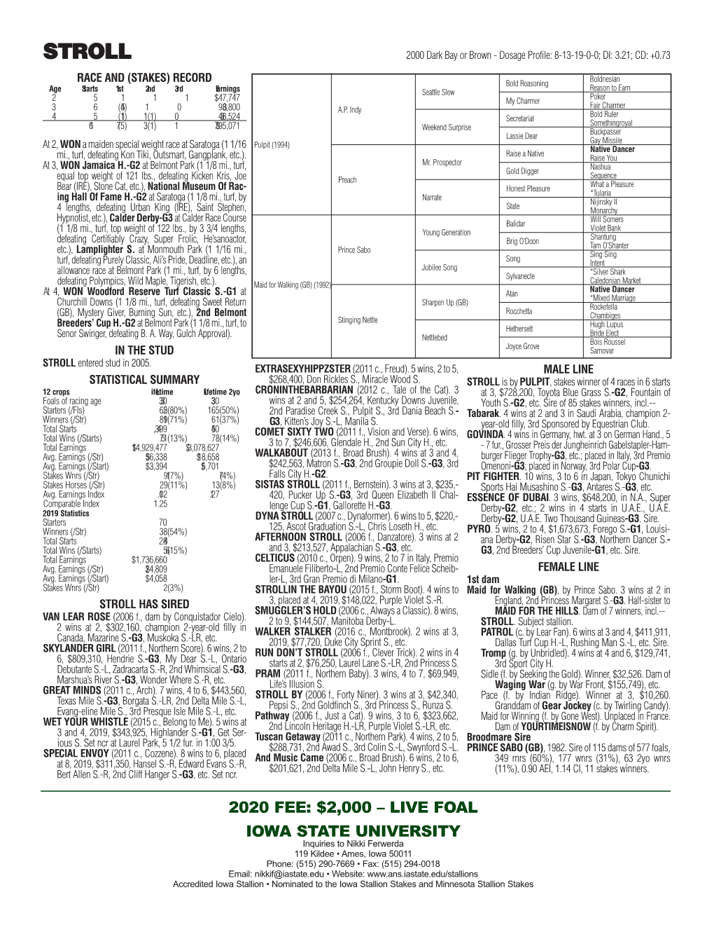 STROLL 2000 Dark Bay Or Brown - Dosage Profile: 8-13-19-0-0; DI: 3.21; CD: +0.73