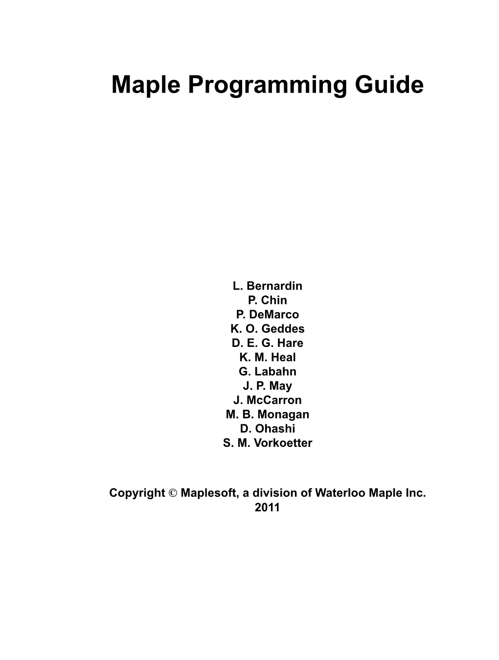 Maple Programming Guide