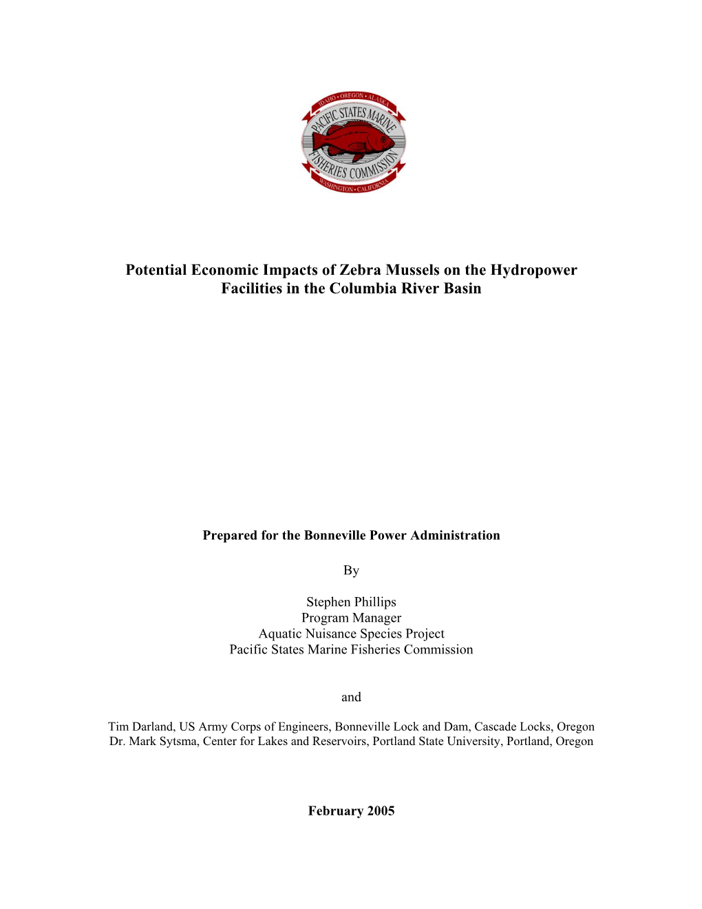 Potential Economic Impacts of Zebra Mussels on the Hydropower Facilities in the Columbia River Basin