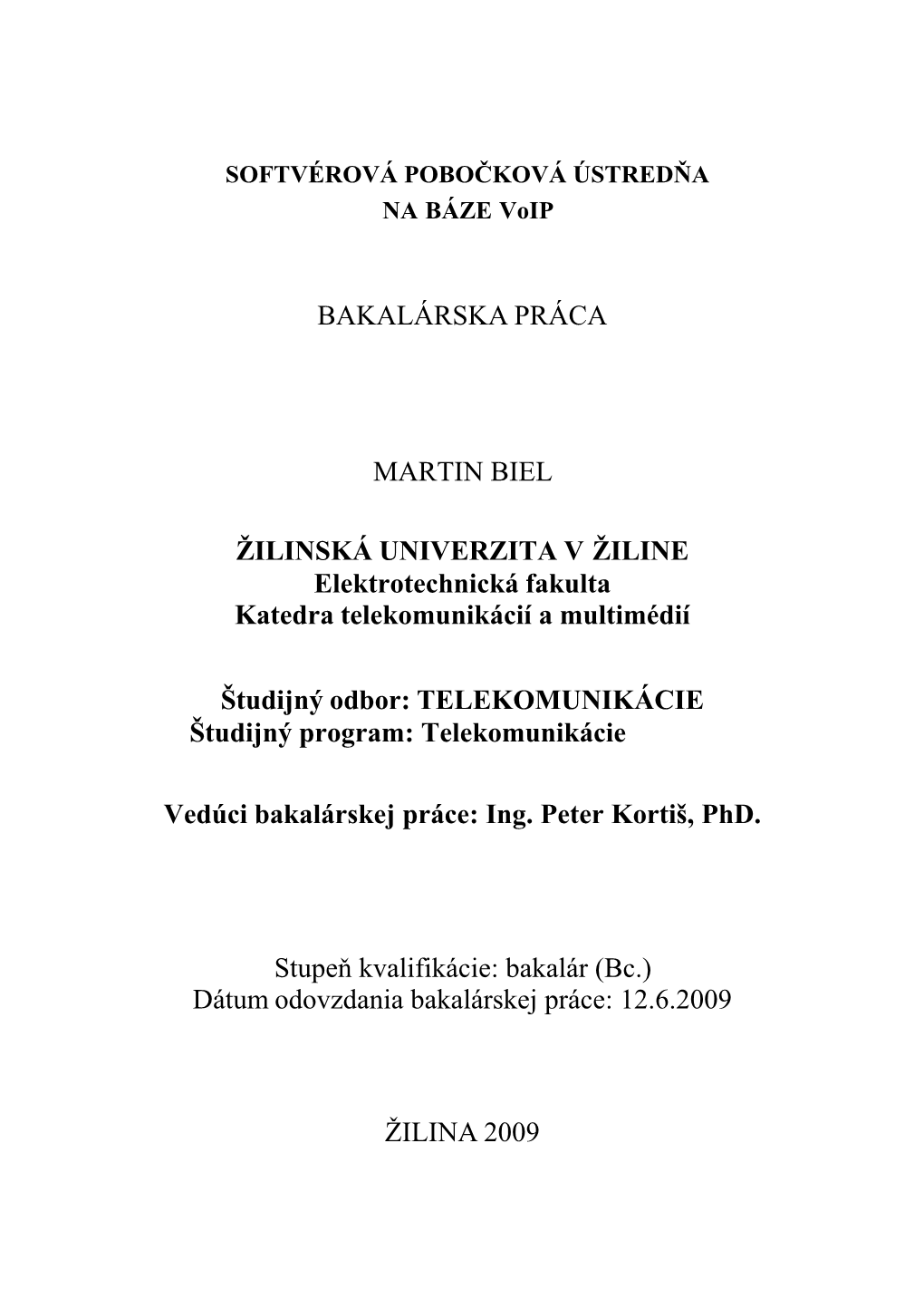 Bakalárska Práca Martin Biel Žilinská Univerzita V Žiline