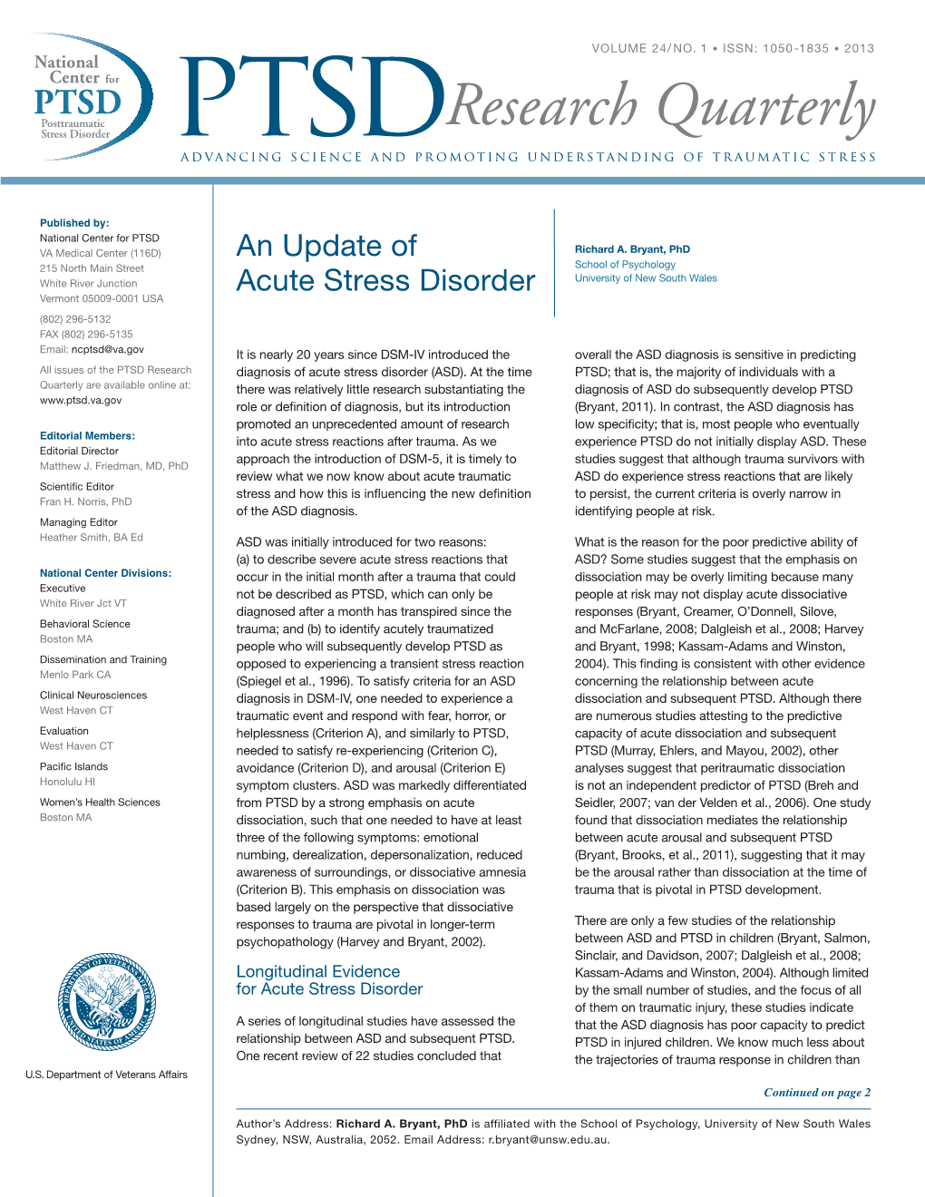 An Update of Acute Stress Disorder