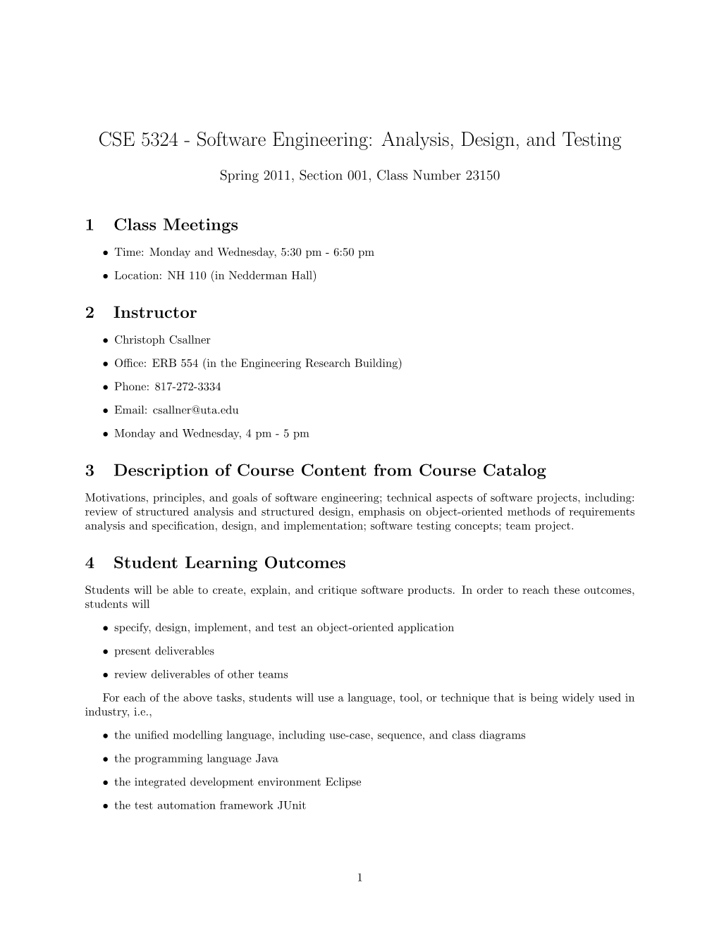 CSE 5324 - Software Engineering: Analysis, Design, and Testing