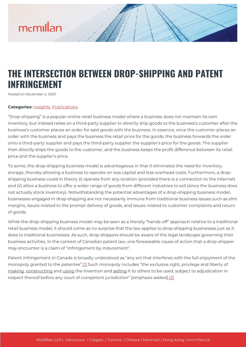 THE INTERSECTION BETWEEN DROP-SHIPPING and PATENT INFRINGEMENT Posted on November 4, 2020