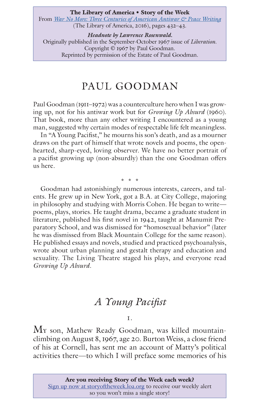 PAUL GOODMAN a Young Pacifist