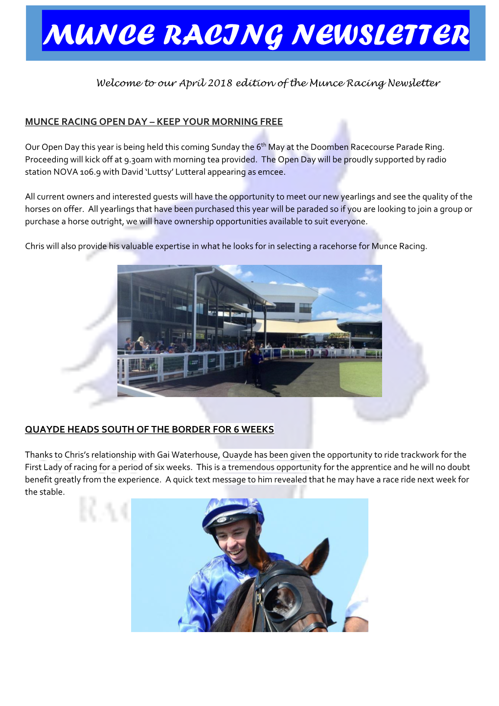 Munce Racing Newsletter