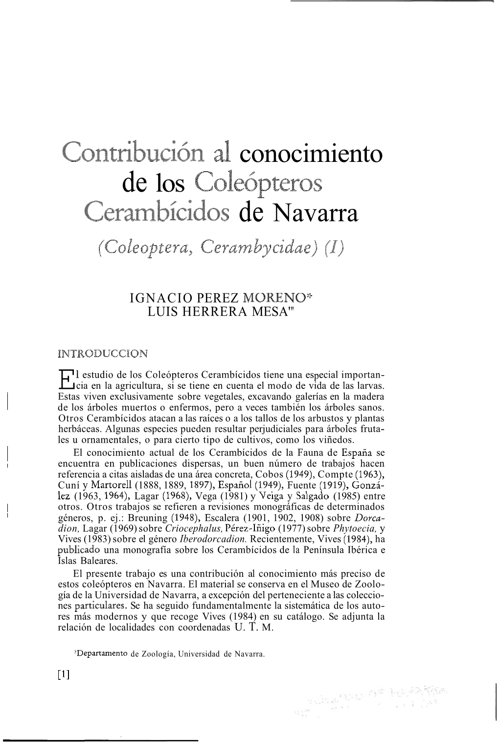 Contibución Ai Conocimiento Cermbícidos De Navarra