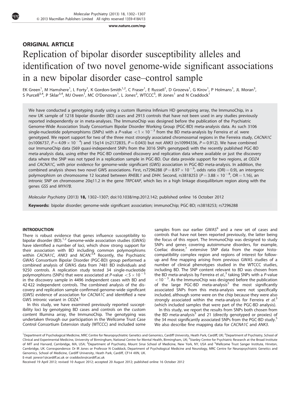 Replication of Bipolar Disorder Susceptibility Alleles And