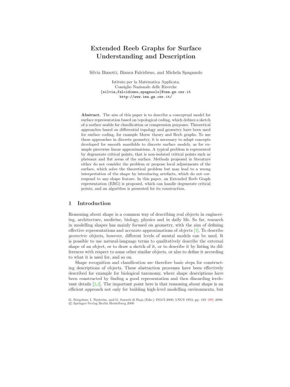 Extended Reeb Graphs for Surface Understanding and Description