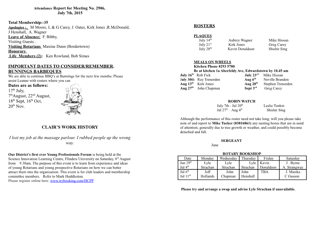 Attendance Report for Meeting No. 2906