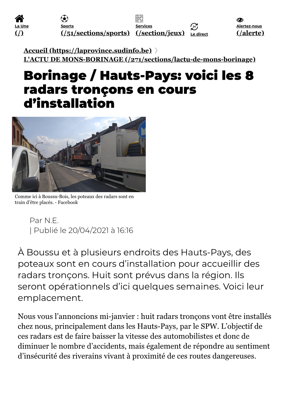 Borinage / Hauts-Pays: Voici Les 8 Radars Tronçons En Cours D'installation