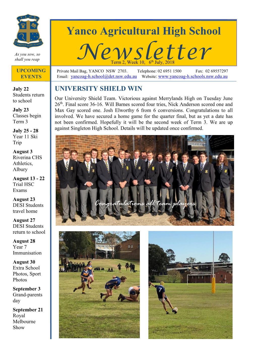 Newsletter Term 2 Week 10