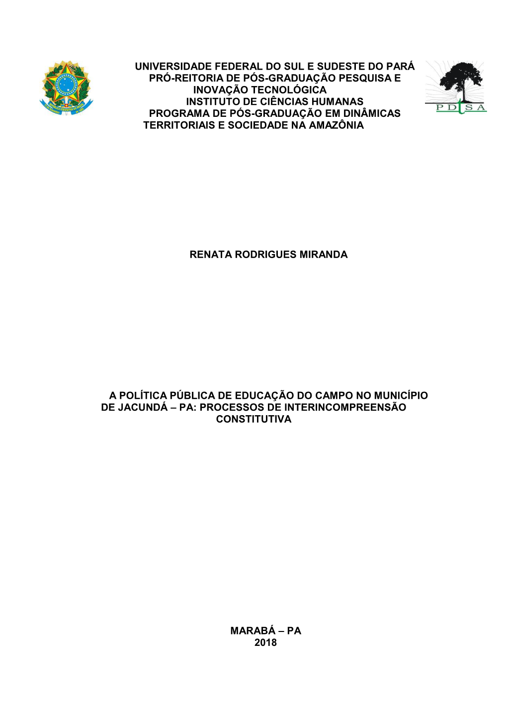 A Política Pública De Educação Do Campo No Município De Jacundá – Pa: Processos De Interincompreensão Constitutiva