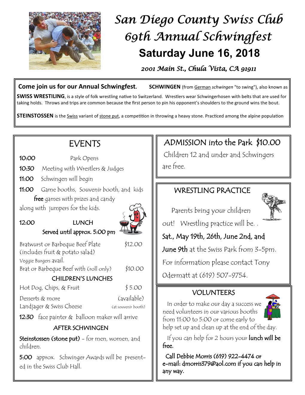 San Diego County Swiss Club 69Th Annual Schwingfest Saturday June 16, 2018