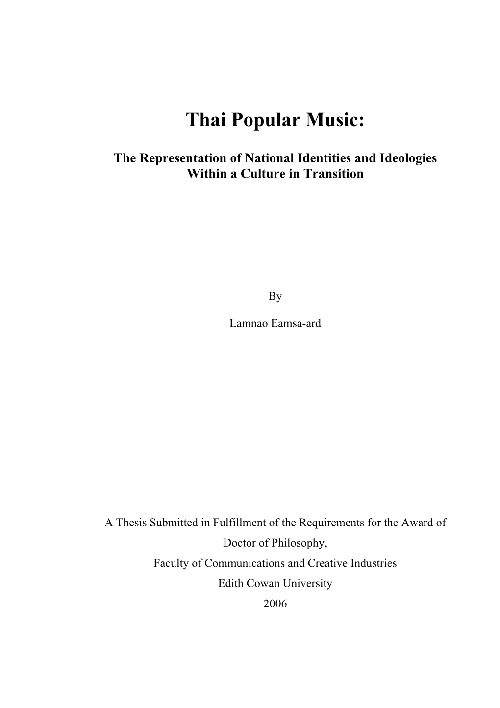 Thai Popular Music: the Representation of National Identities And