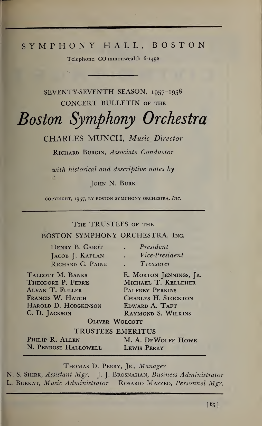 Boston Symphony Orchestra Concert Programs, Season 77, 1957-1958