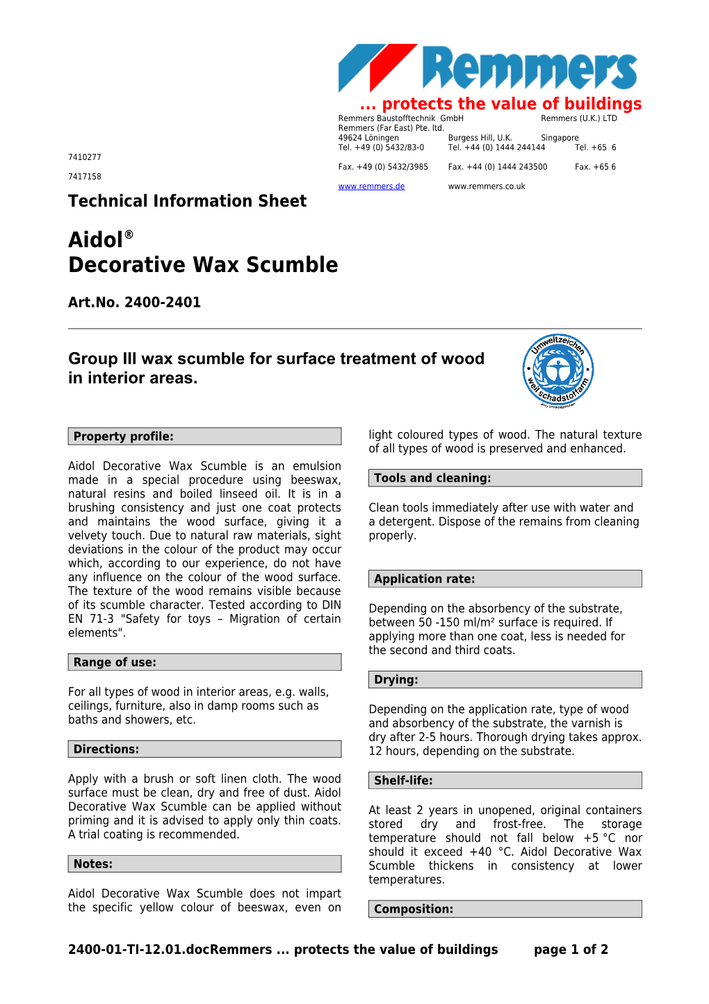 Preliminary Technical Information Sheet