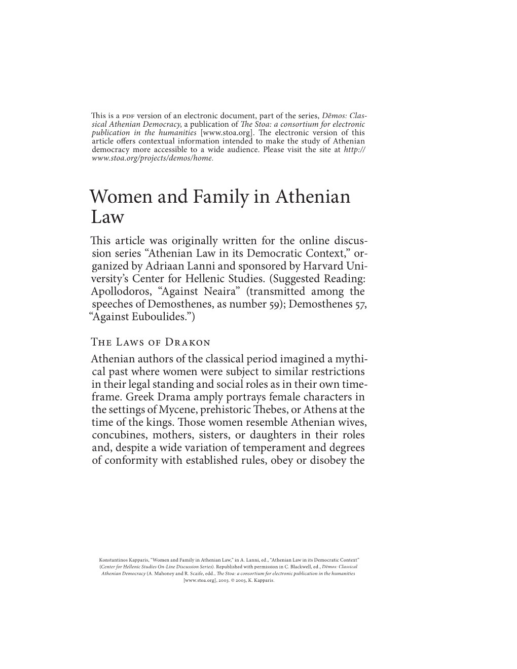 Women and Family in Athenian
