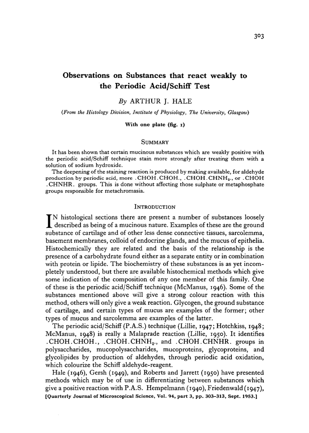 Observations on Substances That React Weakly to the Periodic Acid/Schiff Test by ARTHUR J