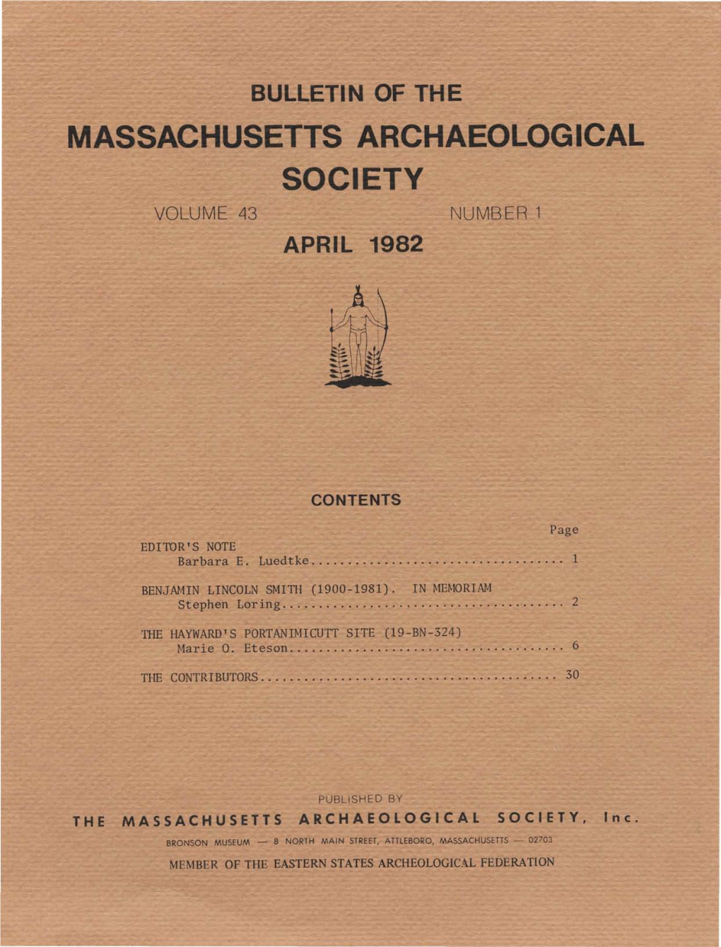 Bulletin of the Massachusetts Archaeological Society, Vol. 43, No. 1. April 1982