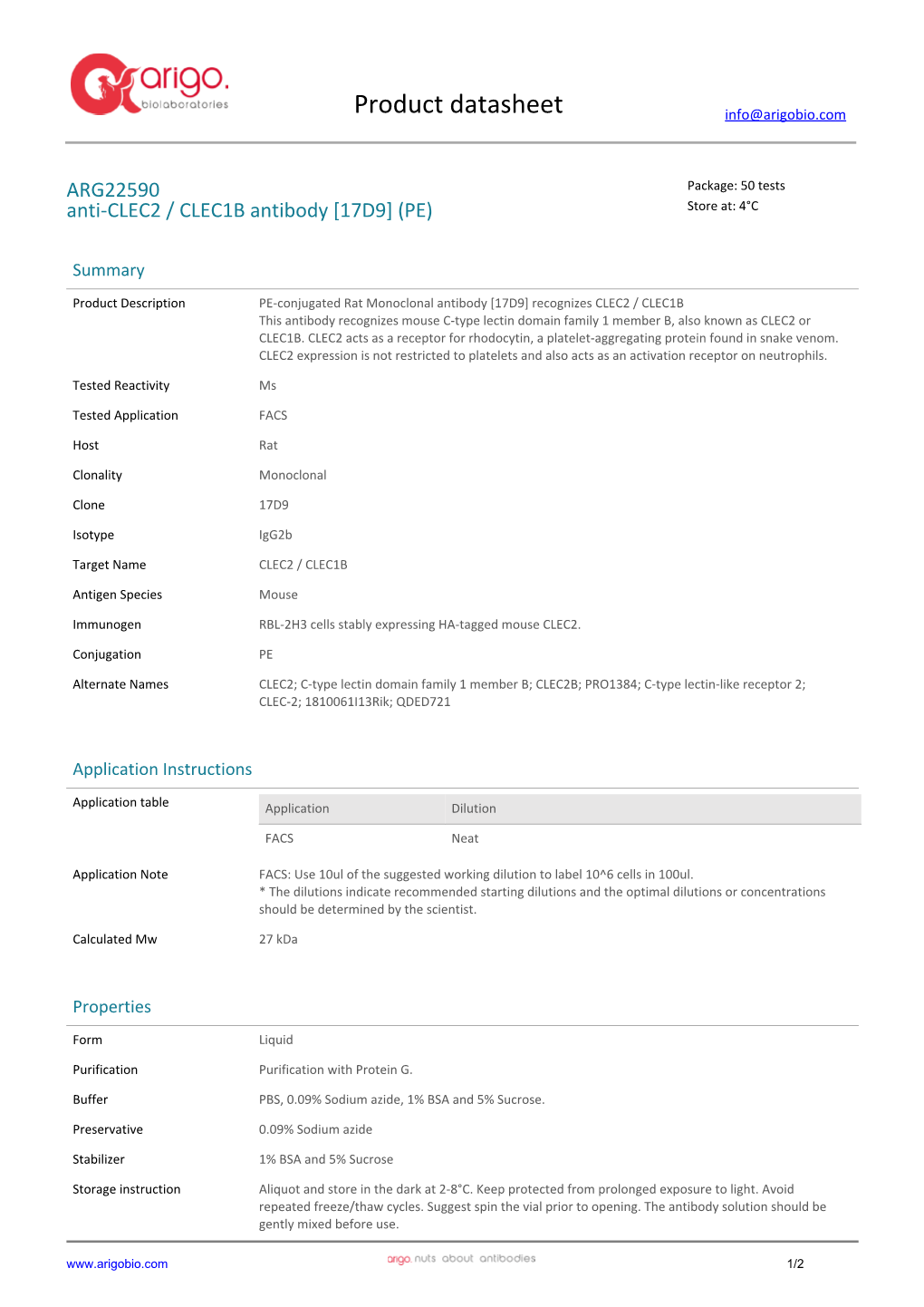 Anti-CLEC2 / CLEC1B Antibody [17D9] (PE) (ARG22590)