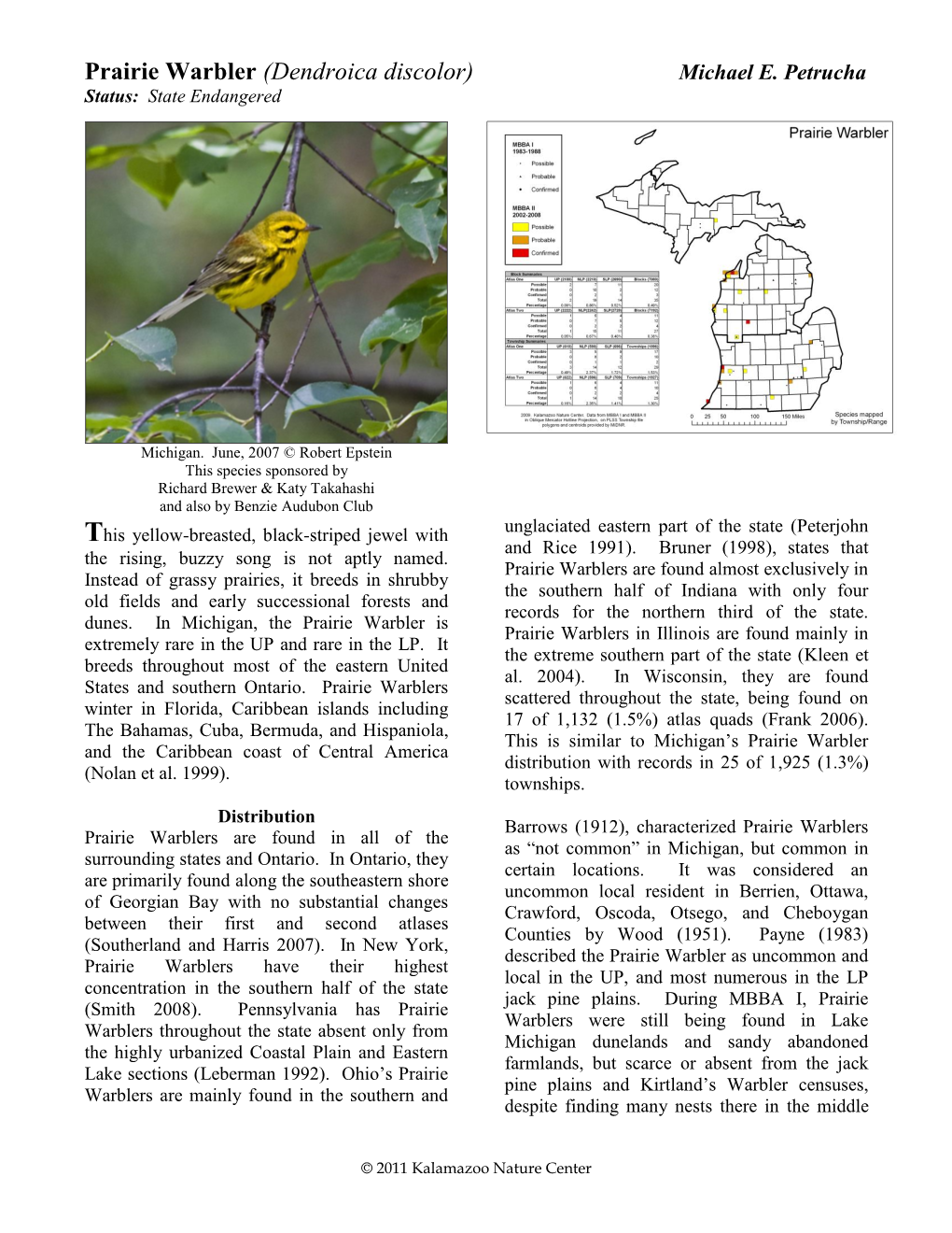 Prairie Warbler (Dendroica Discolor) Michael E