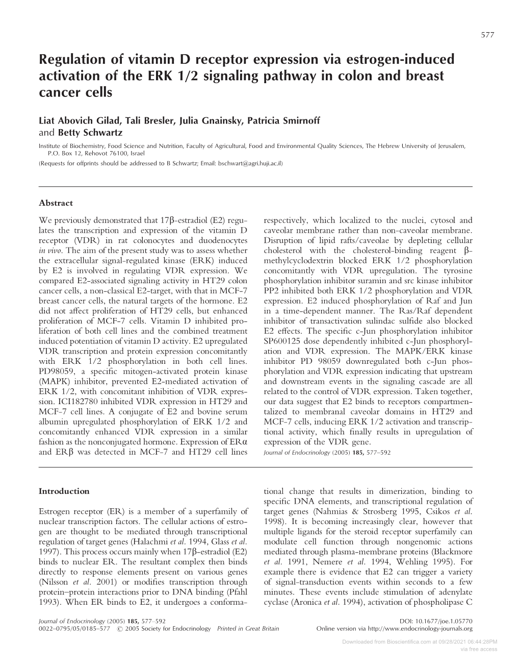 Regulation of Vitamin D Receptor Expression Via Estrogen-Induced Activation of the ERK 1/2 Signaling Pathway in Colon and Breast Cancer Cells