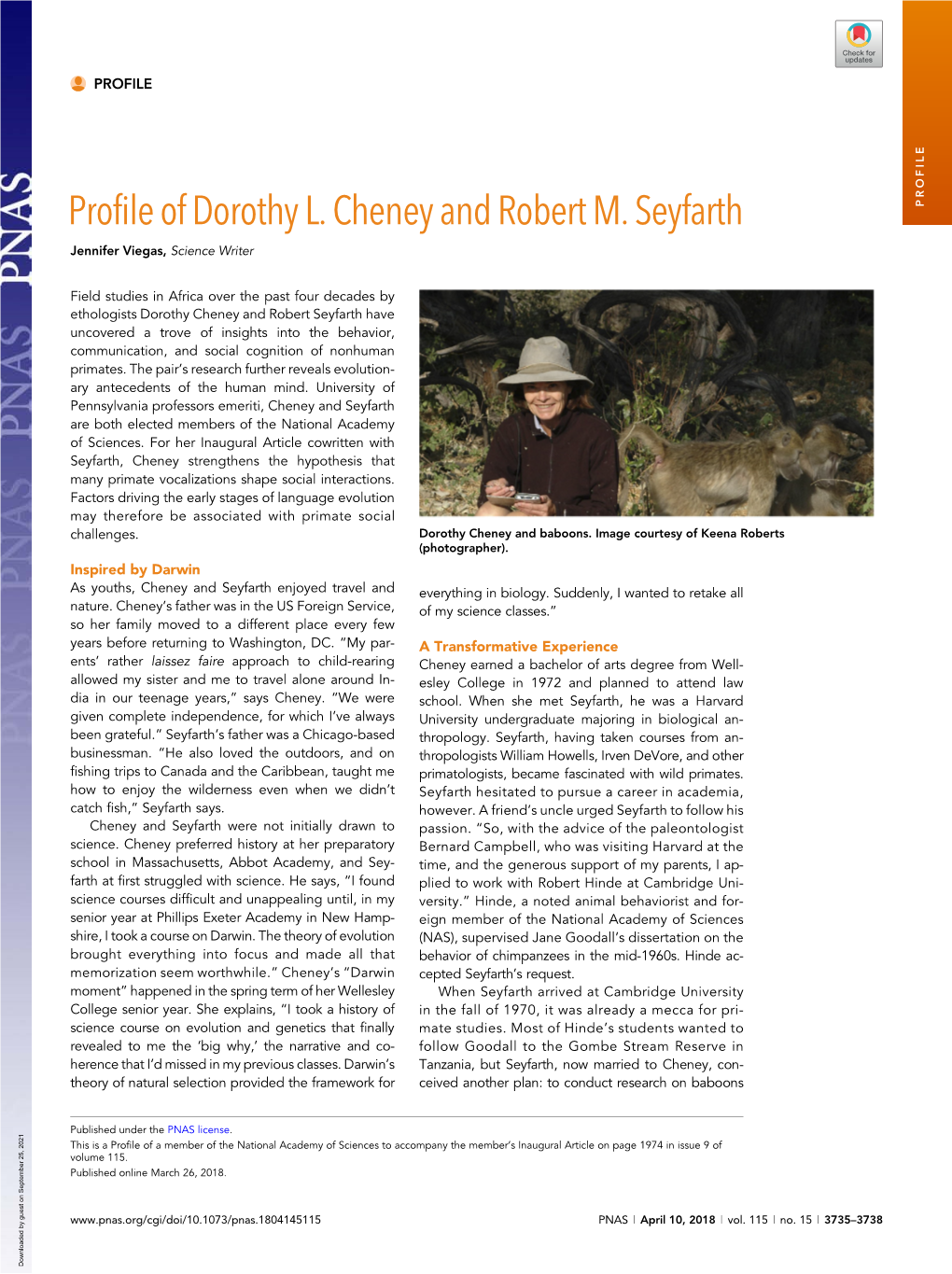 Profile of Dorothy L. Cheney and Robert M. Seyfarth PROFILE