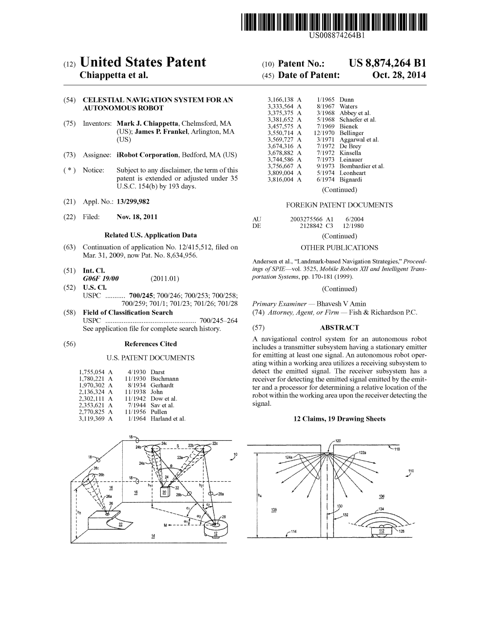 (12) United States Patent (10) Patent No.: US 8,874.264 B1 Chiappetta Et Al