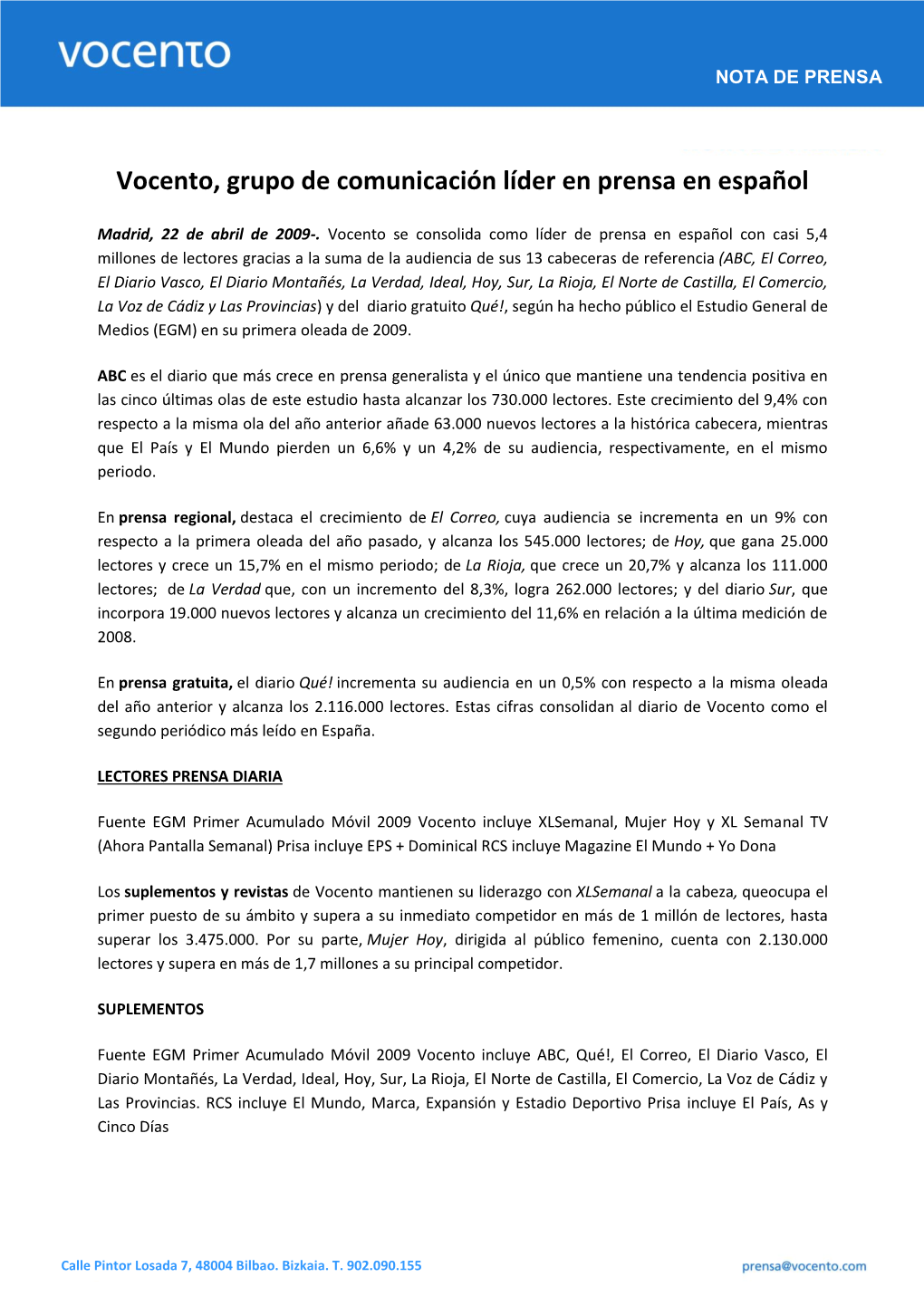 Vocento, Grupo De Comunicación Líder En Prensa En Español