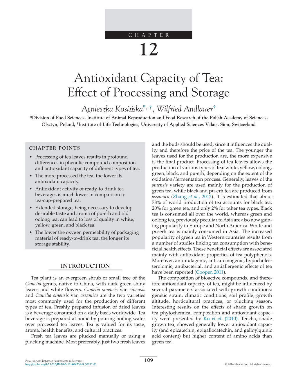 CHAPTER 12 Antioxidant Capacity of Tea: Effect of Processing and Storage