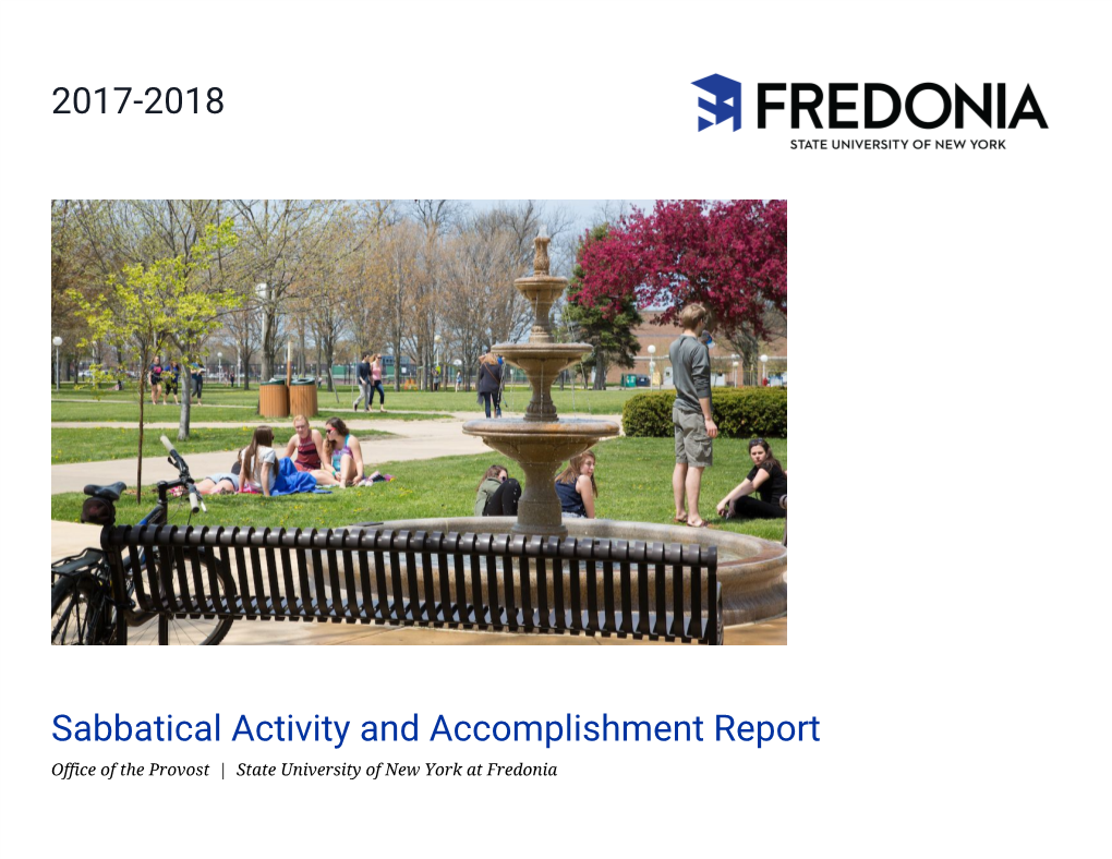 Sabbatical Activity and Accomplishment Report Office of the Provost | State University of New York at Fredonia
