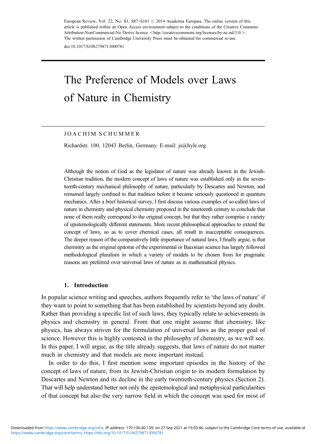 The Preference of Models Over Laws of Nature in Chemistry