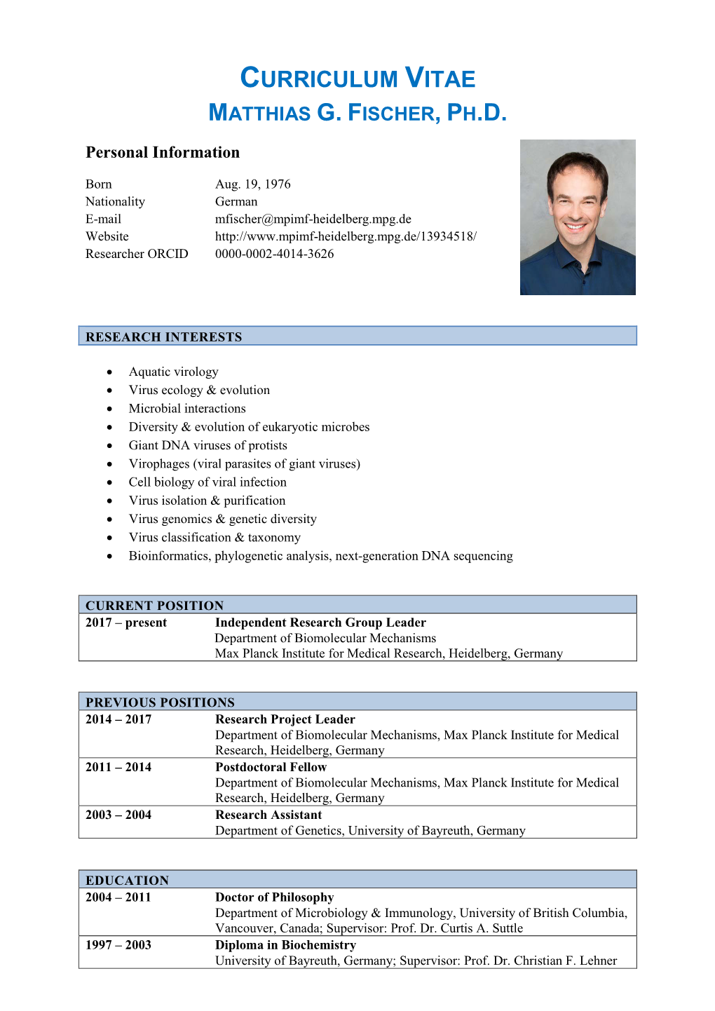 Curriculum Vitae Matthias G